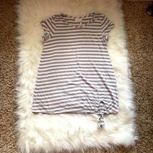 striped T-shirt with tie on bottom